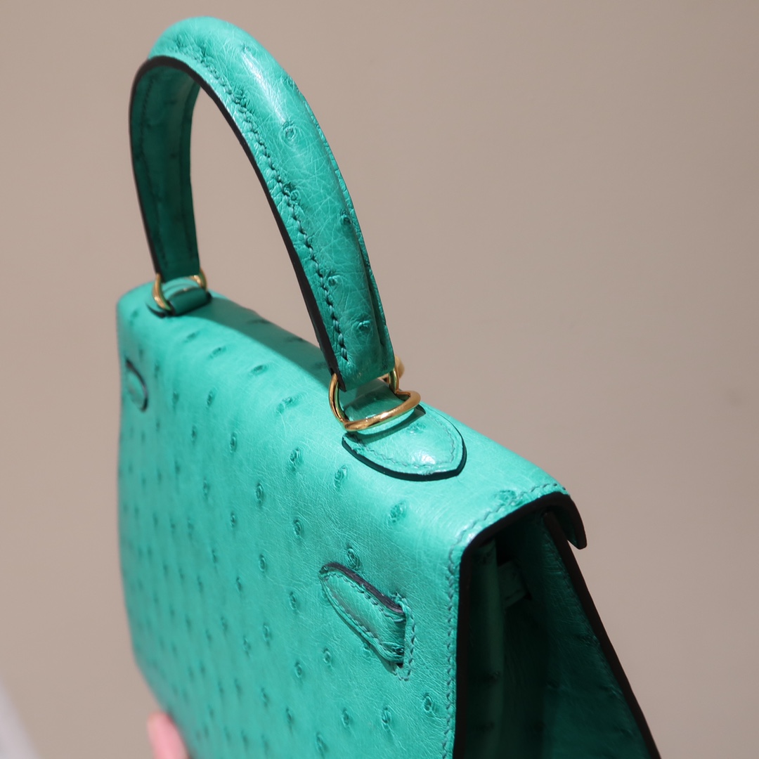 Hermes Kelly 25cm Handbag Shoulder Bag in Vert Verone Ostrich Leather